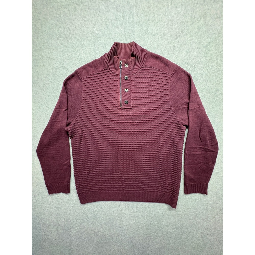 INC‎ International Concepts Mens Burgundy Quarter Zip Snap Mock Neck Sweater L